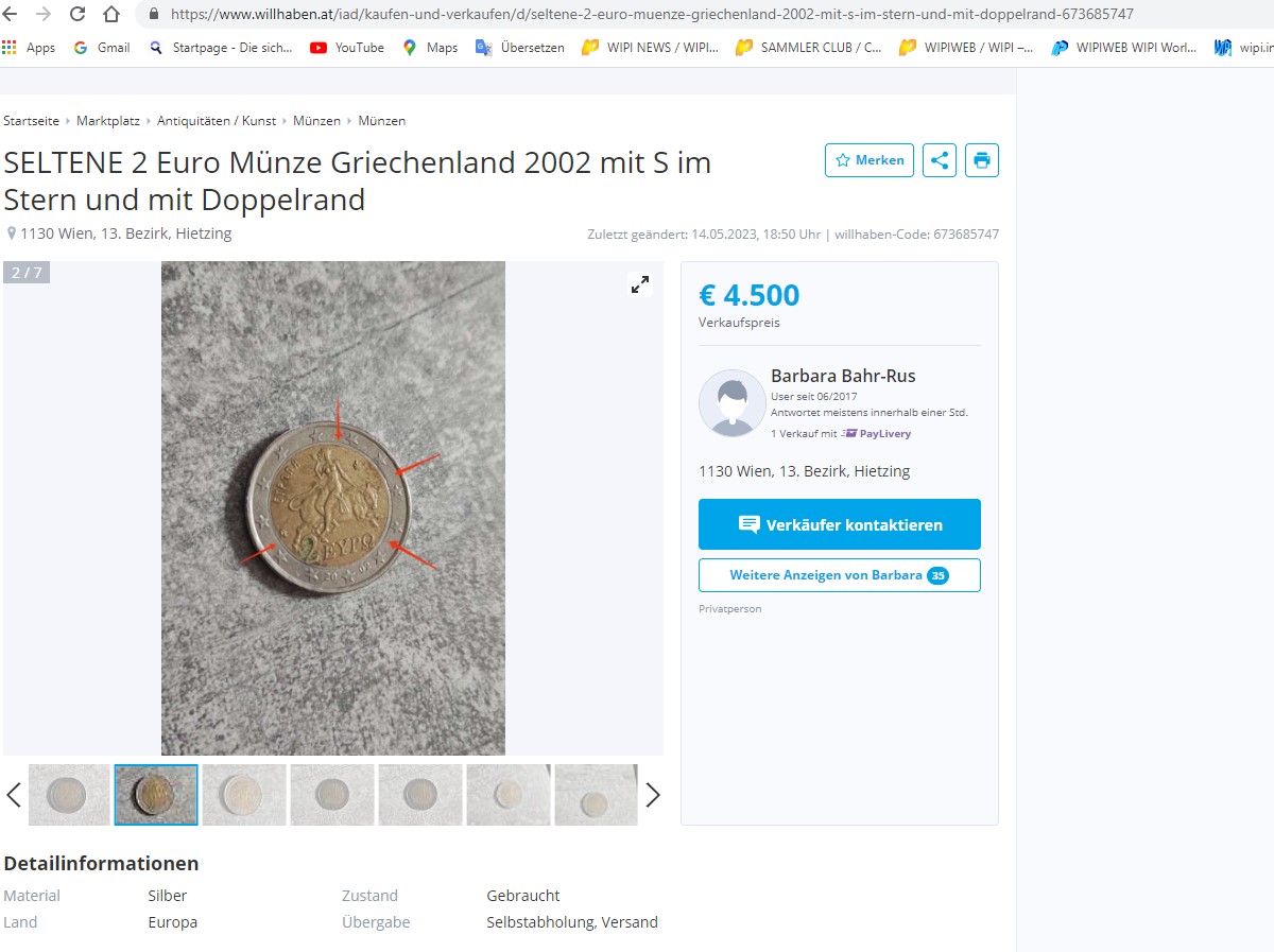 2 Euro Silber 4.500 Euro willhaben