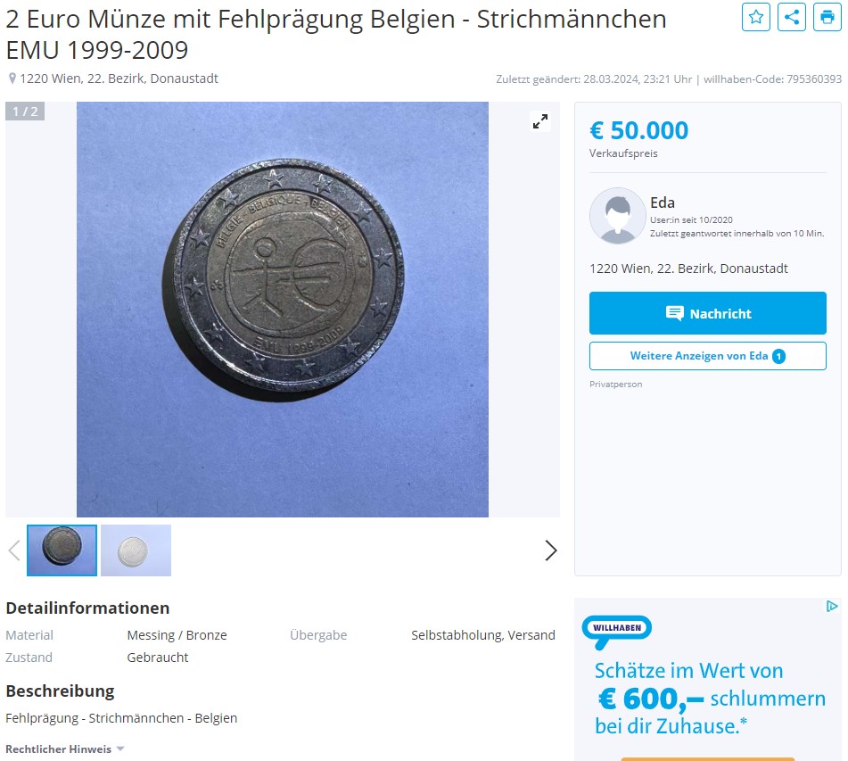 2 € 50000 Fehlprägung Eda